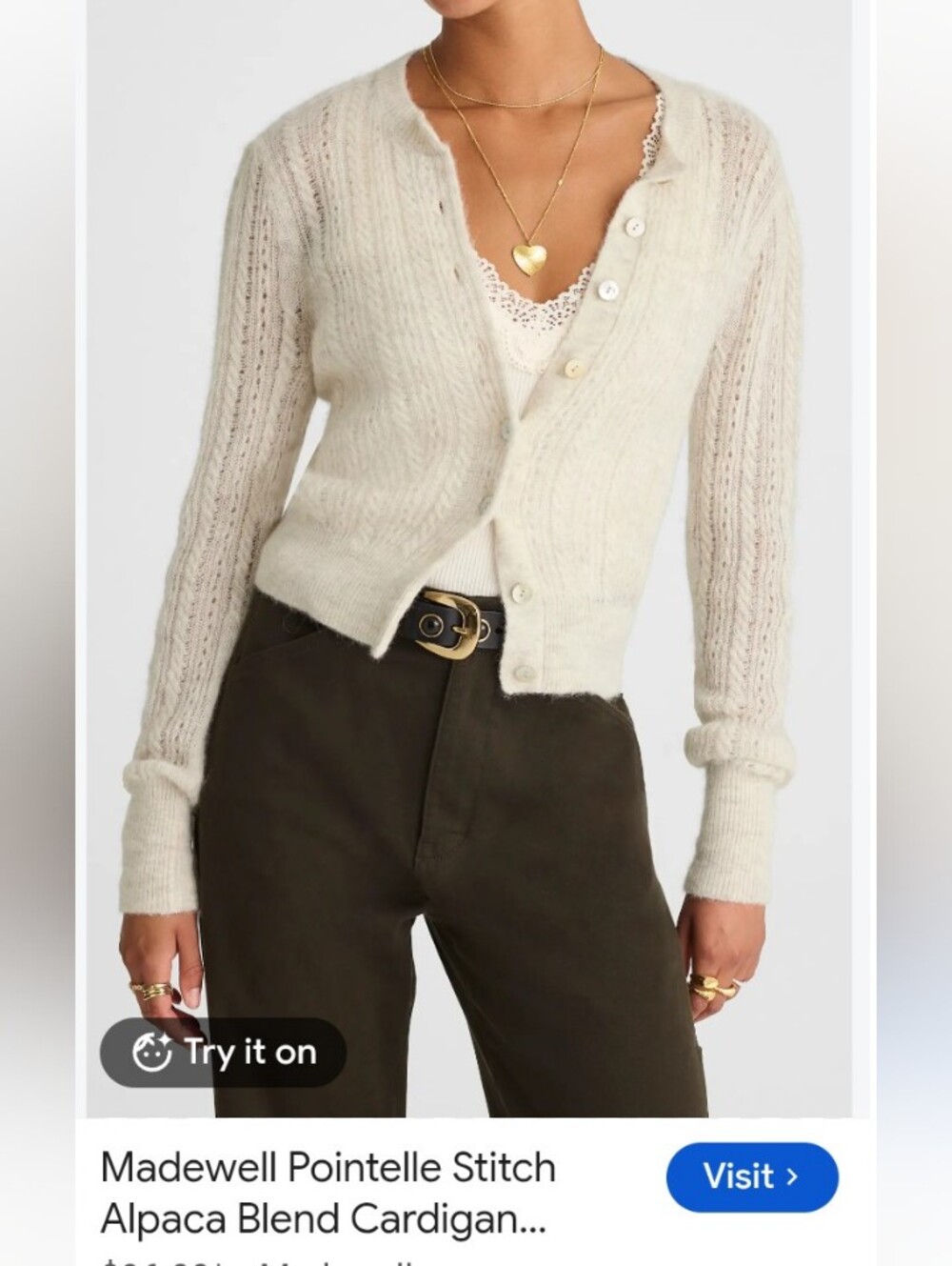 Madewell Cream? Pointelle Alpaca-Blend Cropped Cardigan Sz S New